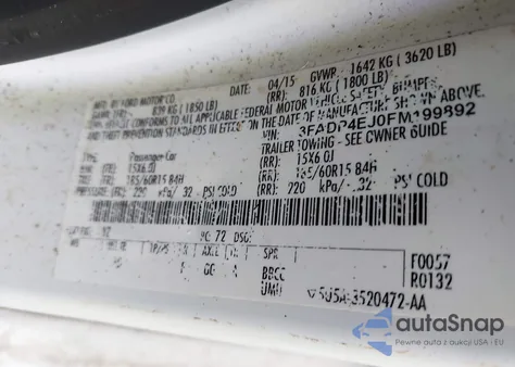 2015 Ford Fiesta Se из США, поврежденный, VIN 3FADP4EJ0FM199892